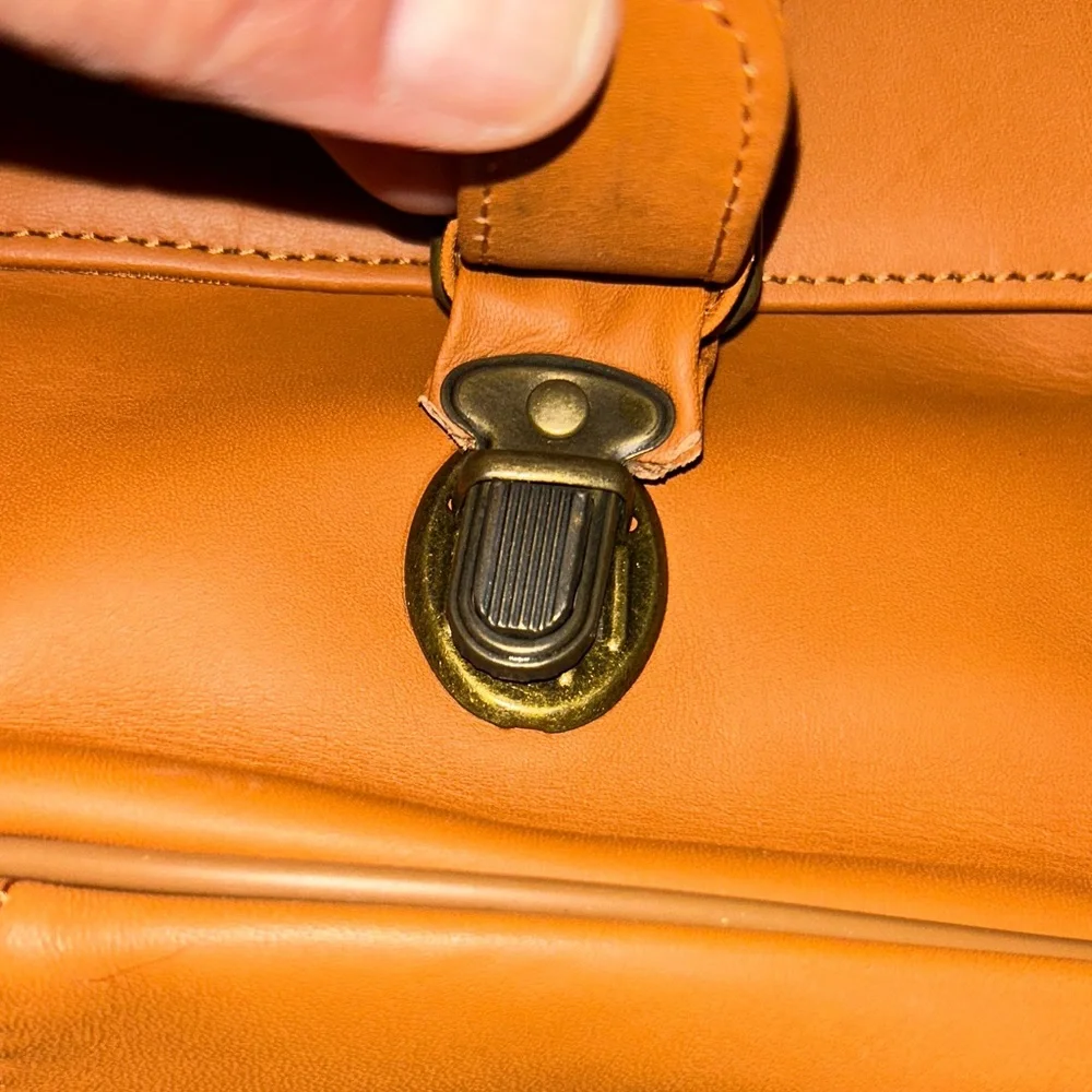 Tan Leather Briefcase Messenger Bag with Horse Embroidery
